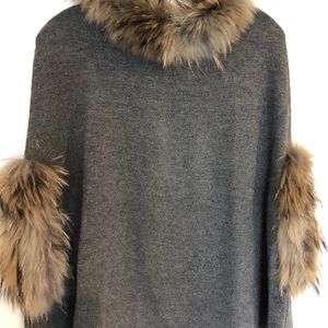 Love Token Gray Sleeved Cape w/Genuine Fur Trim